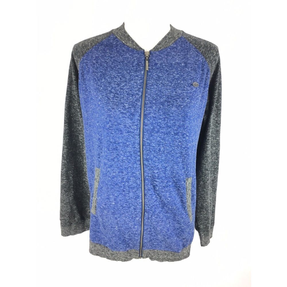 Adolfo Dominguez Full Zip Sweatshirt Jacket Sz 14 Blue Gray Marled Heather Euc